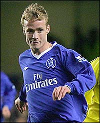 Chelsea midfielder Jiri Jarosik in action against Scunthorpe