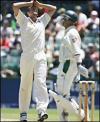 Steve Harmison fails in his attempt to take an early wicket