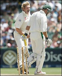 Matthew Hoggard celebrates his third wicket of the day