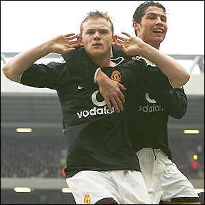Wayne Rooney after scoring for Manchester United at Anfield