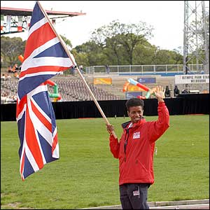 Candy Hawkins carries the GB flag at the opening ceremony