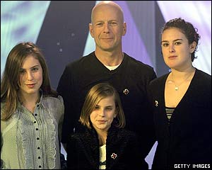 Bruce Willis and daughters (L-R) Scout LaRue, Tallulah Belle and Rumer Willis.