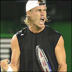 Lleyton Hewitt is as fired up as always as he faces Nalbandian in the quarter-finals