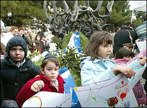 Thessaloniki children from a Jewish school attend a Holocaust ceremony