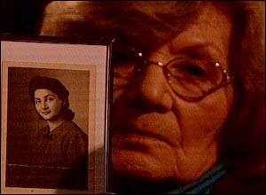 Woman with photo at Central Hall