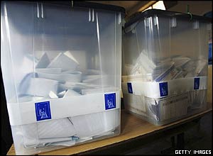 Ballot boxes at a polling station in Baghdad