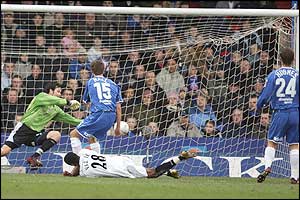 Bolton's Ricardo Vaz Te scores the opening goal of the game 