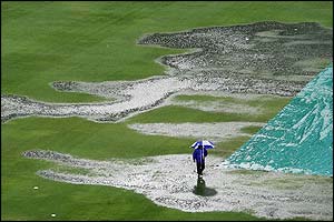 Rain falls on the outfield in Johannesburg