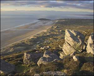 Photograph of Burry Holmes taken from the top of Rhossili Downs, taken by Mike Stevenson, from Five Roads, Llanelli