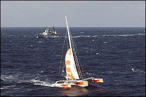 Ellen MacArthur's boat B&Q and the Royal Navy's HMS Liverpool