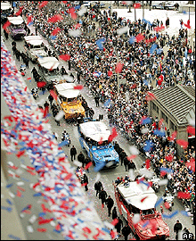 The Super Bowl victory parade gets under way