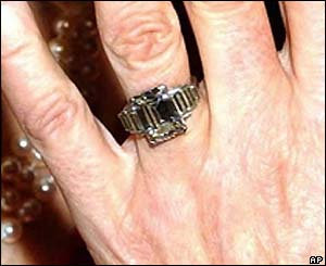 Mrs Parker Bowles shows reporters her engagement ring at Windsor Castle on Thursday