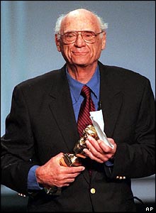Arthur Miller collecting Moliere award in Paris in 1999
