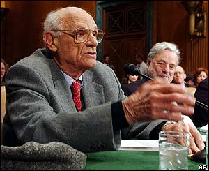Arthur Miller appears before the Senate Judiciary Committee on Capitol Hill on April 28, 2004