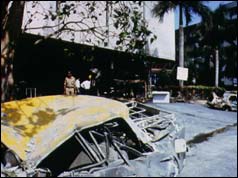 Wreckage of car outside Air India building 