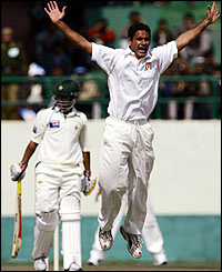 Delight for the home side Gagandeep Singh removes Younis Khan for a duck