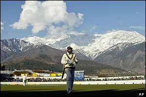 The clouds clear late in the day as Inzamam-ul-Haq departs to a spectacular backdrop