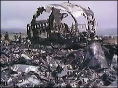 Burnt out wreck of plane