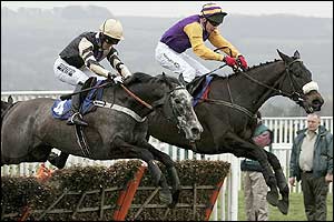 Arcalis clears the last behind Wild Passion but outpaces his rival up the Cheltenham Hill to win the Letheby & Christopher Supreme Novices Hurdle