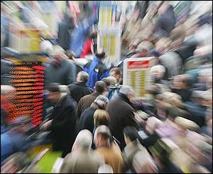 Hoards of bookies pack the betting ring