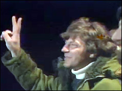 Captain Kirk makes Victory sign 