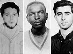 L-R Michael Schwerner, James Chaney and Andrew Goodman