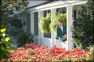 Nick Faldo in the clubhouse