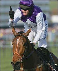 Barry Geraghty celebrates Gold Cup success on board Kicking King