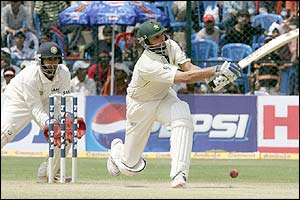 Pakistan's Shahid Afridi plays a slog shot