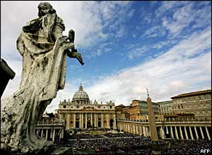 Crowds at St Peter's Basilica in Rome on Easter Sunday