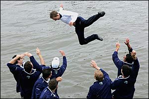 Oxford cox Acer Nethercott is thrown into the water