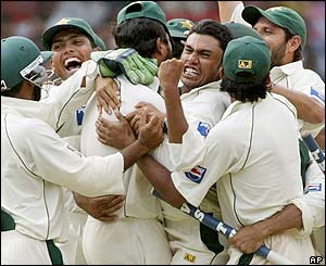 Pakistan's players celebrate beating India