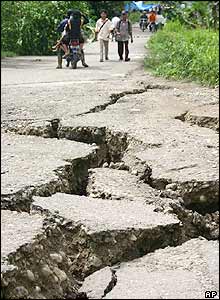 Cracks in the roads on the island of Nias