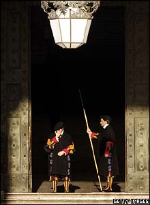 Swiss Guards at the Vatican's Bronze Door 