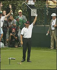 Padraig Harrington celebrates his hole-in-one