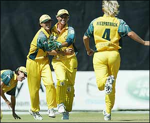 Cathryn Fitzpatrick took three early wickets for Australia, two with the help of keeper Jula Price
