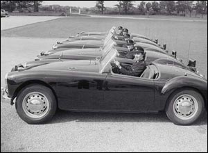 Police drivers from the Lancashire County police force in their MGs in 1957. 
