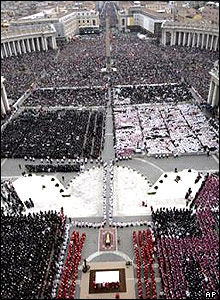A view of St Peter's Square during the funeral of Pope John Paul II