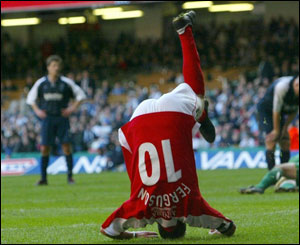 Darren Ferguson celebrates Wrexham's second goal