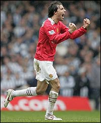 Ruud van Nistelrooy celebrates scoring the opener for Manchester United