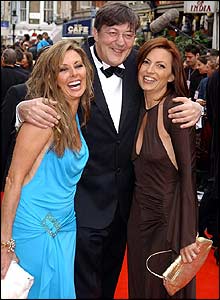 Stephen Fry with Carol Vorderman (left) and Davina McCall