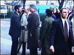 President Clinton shakes hands with Gerry Adams