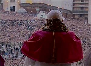 The new pope on the balcony of St Peter's Basilica