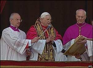 Cardinal Ratzinger gives a blessing from St Peter's balcony