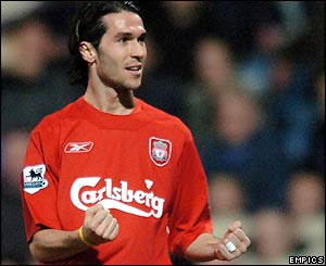 Luis Garcia celebrates his 45th-minute goal