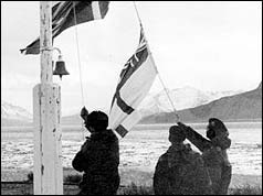Marines raising the flag on South Georgia 