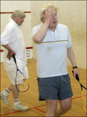 Boris Johnson and father on a squash court