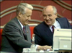 Boris Yeltsin and Mikhail Gorbachev