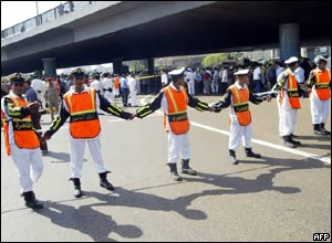 Police men guard the site of the blast in Cairo.