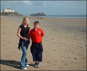 Kevin Phelps's two children Danielle and Jordan on Tenby beach